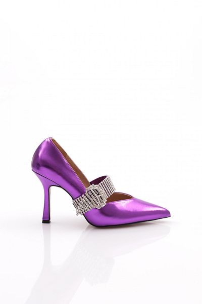 DGN Rochie de seara cu catarama cu centura de piatra de dama Pantofi cu toc violet metalic 2362112859