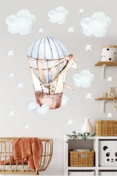 neşeli günlerim Uçan Balonda Zürafa Sticker Duvar Sticker 50x70 Cm