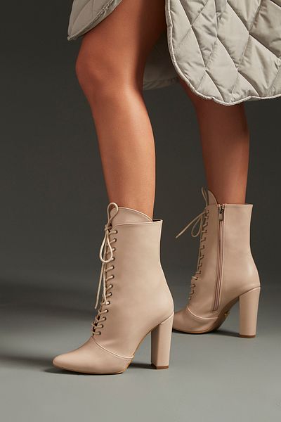 AYAKKABI PRENSİ Cizme și cizme de damă Arto Lace Up Nude Matte 10 cm, pantofi cu toc înalt