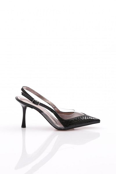 DGN Pantofi cu toc cu curele din spate de damă, crocodil negru 81273564