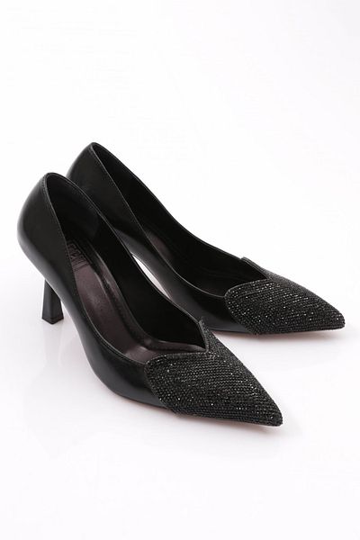 DGN Pantofi cu toc de piatră de damă negru metalic 81623557