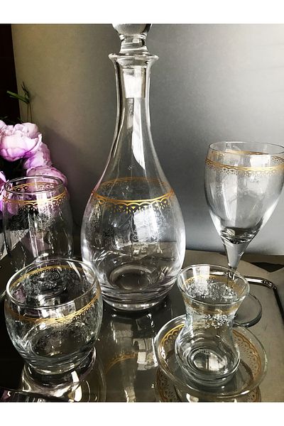 DECOSTYLE Figure Gold Sglass Pasabahce 49 Piece Glass Cup Set for 12