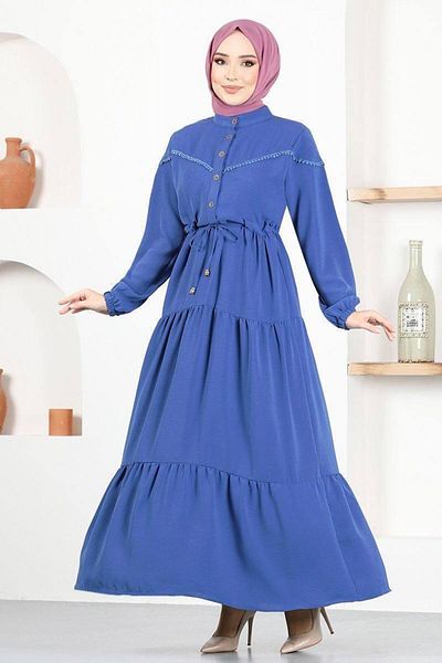 SHİROSA Women's Imported Aerobin Fabric Half Buttoned Hijab Dress