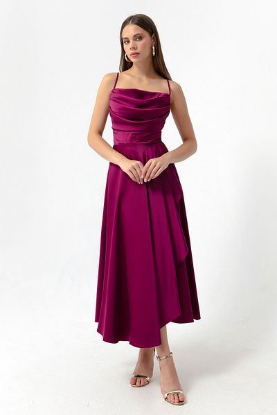 Lafaba Rochie de seară și rochie de absolvire din satin cu fante din prune