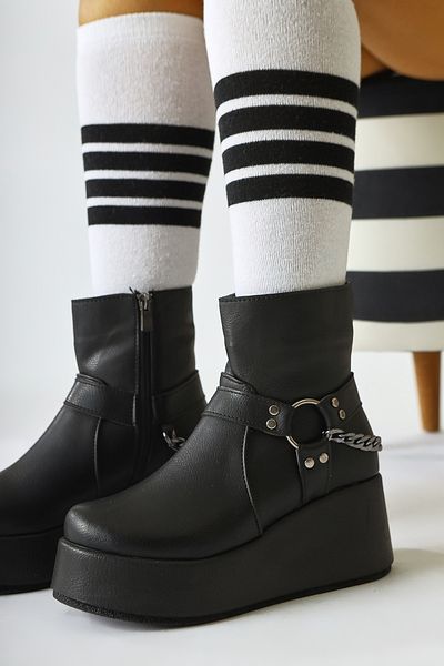 Limoya Mashal Black Chain Λεπτομερείς γυναικείες μπότες με ψηλή σόλα, γυναικεία μποτάκια