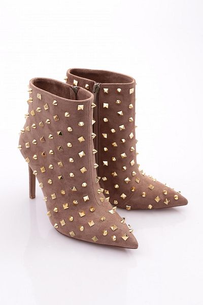 DGN Γυναικείες μπότες με τακούνι Mink Suede - Stone Detailed 22343236