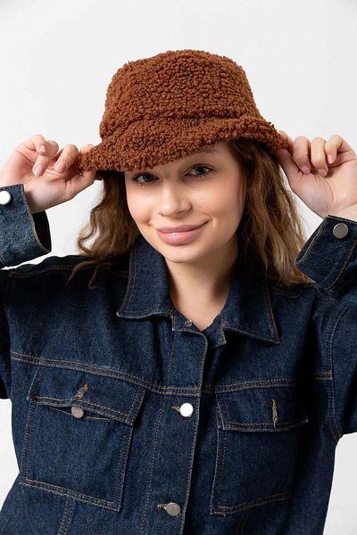REMSA Rkş-10 Model Brown Women's Plush Bucket Hat