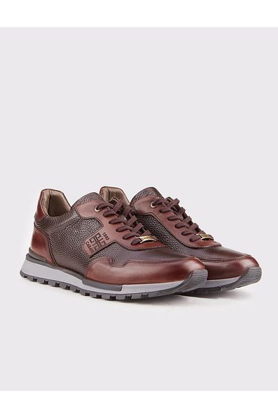 Cabani Genuine Leather Brown Lace-Up Men's Sports Shoes
