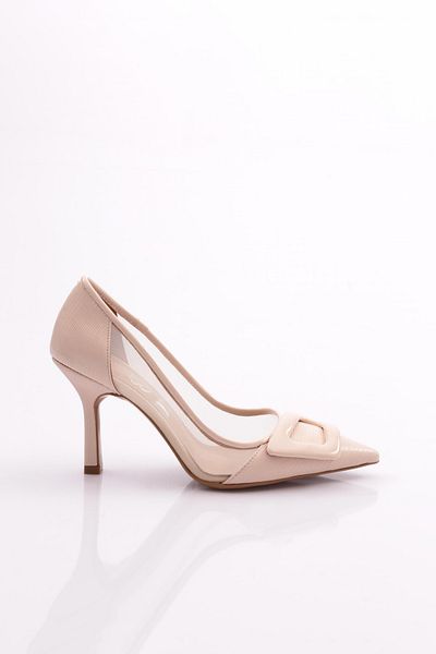 DGN Pantofi cu toc pentru femei cu dungi bej - 7636535