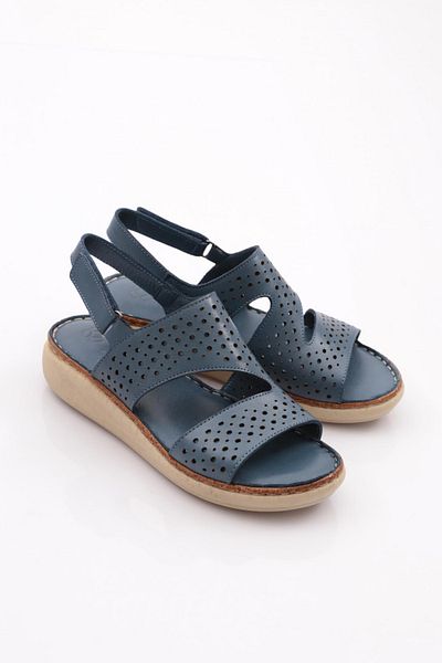 DGN Blugi albastri din piele naturală - Sandale cu curea la gleznă cu model de găuri 4343243