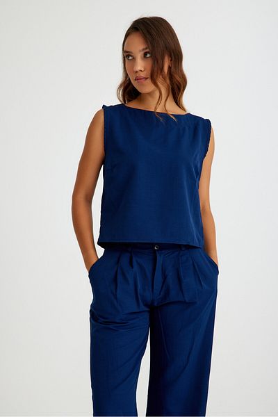 1tarz Linen Casual Comfortable Sleeveless Lower Top Women's Set