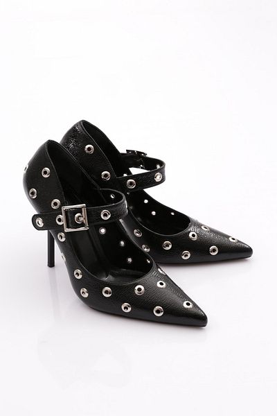 DGN Women's Hole Detailed Heeled Shoes Black Toro 56623557