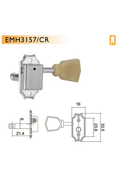 VALENCIA Emh3157Crr3L3 Electric Guitar Twist, Set of 6, 3 Right 3 Left, Chrome Electric Guitar Twist 3 3