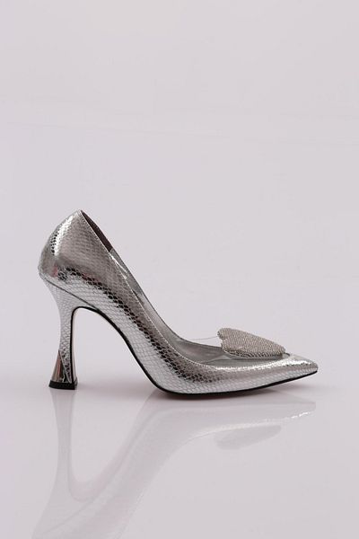 DGN Pantofi cu toc pentru femei cu model șarpe argintiu - 101393236