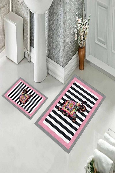 Pelangi Pink Elephant Bathroom and Carpet - Double Toilet Seat with Non-Slip Base