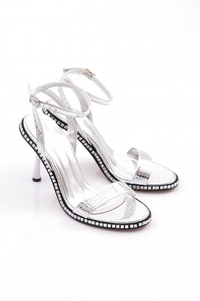 DGN Pantofi de seară cu toc brodat cu piatră de damă, crocodil argintiu 352533210