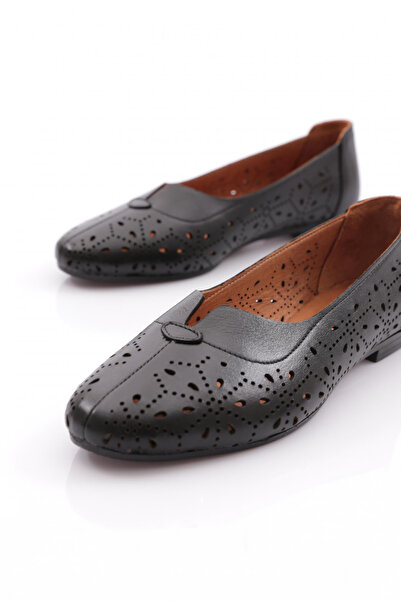 DGN Kadın Lazer Baskılı Babet Hakiki Deri Siyah 252371010