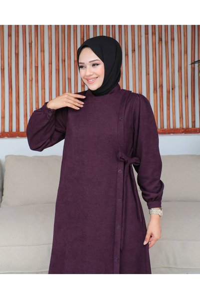 Nevayla Moda Bağlamalı çıt çıt Detaylı ferace , Mürdüm