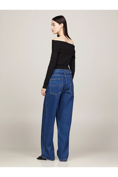 Tommy Hilfiger Kadın Logolu Yuvarlak Yakalı Uzun Kollu Günlük Kullanım Siyah Kazak DW0DW17501-BDS