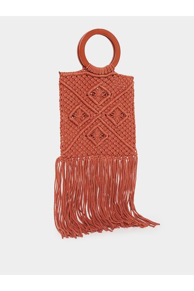 Styli Crochet Diamond Pattern O Ring Handbag
