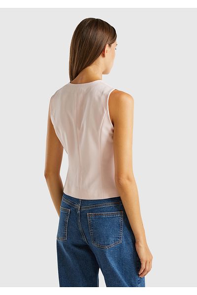 United Colors of Benetton Women's Powder Pink Covered Pocket Design 3-Button V-Neck Vest