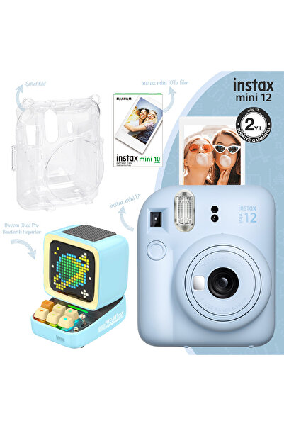 Fujifilm Instax Mini 12 Mavi Fotoğraf Makinesi-10'lu Film-şeffaf Kılıf Ve Div...