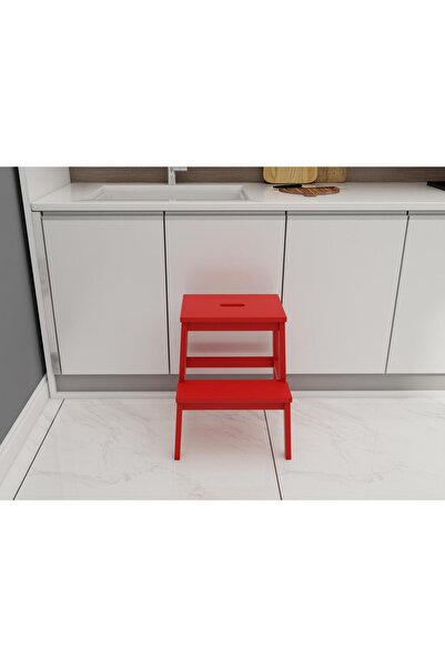 FASTWOOD Basamaklı Ahşap Tabure Kırmızı Renk
