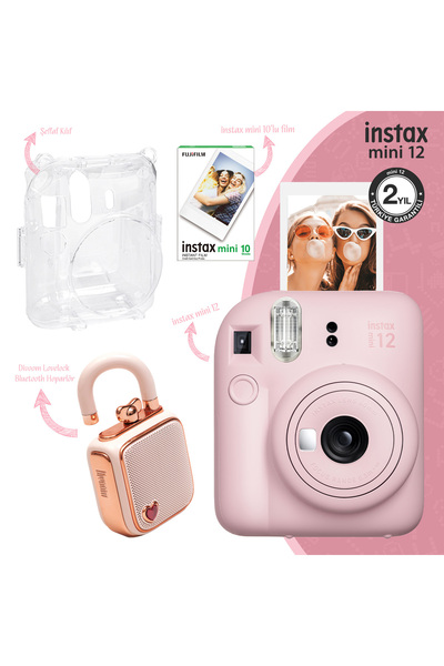 Fujifilm Instax Mini 12 Pembe Fotoğraf Makinesi-10'lu Film-şeffaf Kılıf Ve Di...
