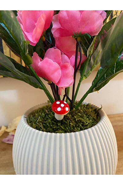 La bella bazar 40CM Saksılı Yapay Çiçek Dekoratif Masa Balkon Çiçeği Doğal Taş Yosunlu Masa Üstü Dekorasyon 40CM
