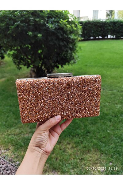 lowell home Geantă pentru rochie de seară model cutie de culoare cupru cu pietre