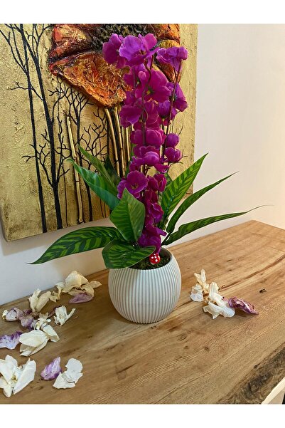 La bella bazar 40CM Saksılı Yapay Çiçek Dekoratif Masa Balkon Çiçeği Doğal Taş Yosunlu Masa Üstü Dekorasyon 40CM