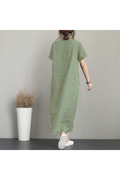 Barbora Linen Casual Short Sleeve Full Length Summer Loose Women's Dress