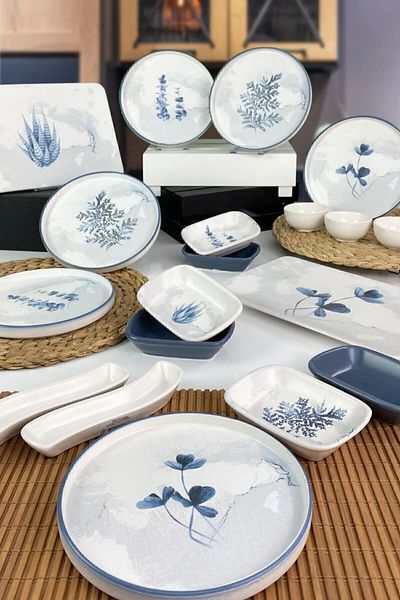Keramika Blue Floral Patterned 19 Piece Breakfast Set for 6 People