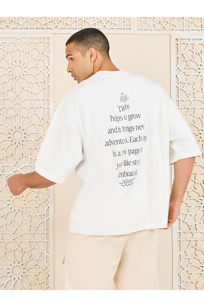 Styli Front & Back Embrace Slogan Print Terry Knit Boxy T-Shirt