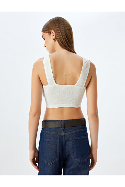 Koton Textured Slim Fit Round Neck Back Detail Sleeveless Crop Top