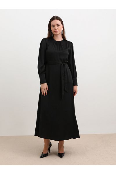 ALİA Σατέν Φόρεμα Μπαλόνι Μανίκι Plus Size - Μαύρο - Alia