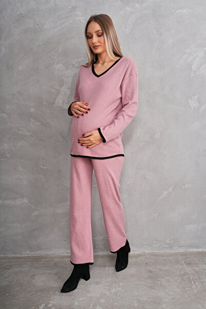 Miss Dünya Lissa V-Neck Fitted Soft Fabric Maternity and Maternity Top and Bottom Set