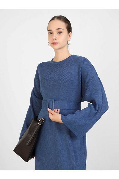 Refka Indigo Knitwear Hijab Φόρεμα - Ζώνη Λεπτομέρεια - Refka