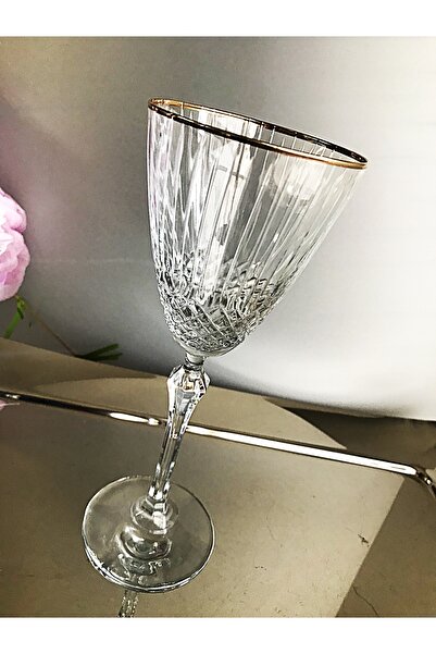 DECOSTYLE Gold Kristal kesmeli bardak 6 Adet Ayaklı Bardak (kadeh) Su Bardağı