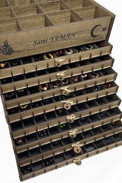 Yaman Hediyelik Kişiye Özel Cam Kapaklı Ahşap Tesbih Ve Saat Koleksiyon Kutusu Tespih Kutusu 8+1 (80 TESBİH,12 SAAT)