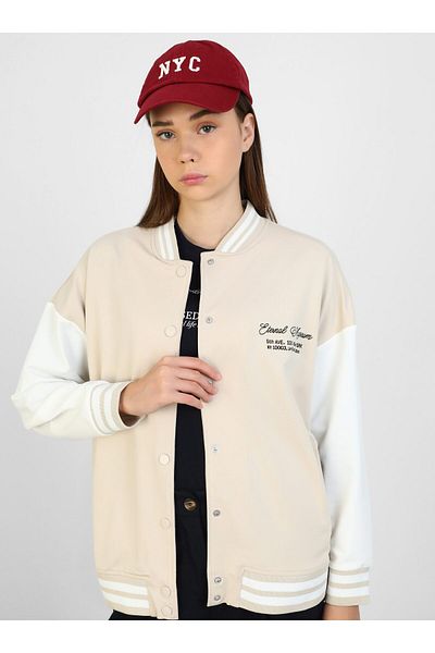 Benin Print Detailed Bomber Jacket - Stone Color -