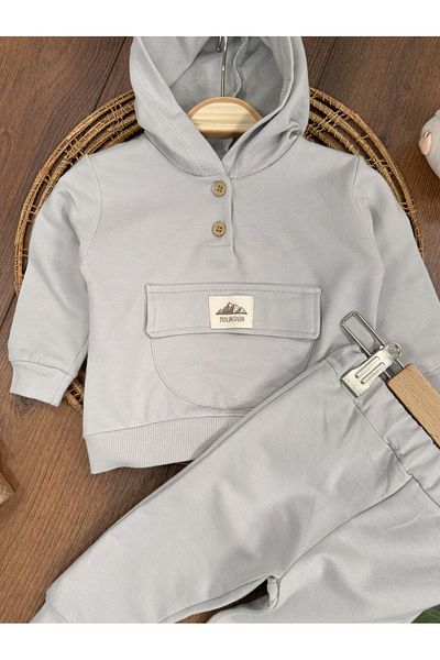 bebicix Hooded Kangaroo Pocket Embroidered Seasonal Baby Boy Set