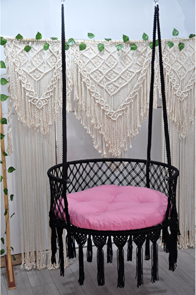 ALTINOLUK HAMAK 80'lik Makrome Salıncak Bahçe Balkon Salıncağı (SİYAH) Pembe ...