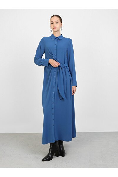 Refka Синя скромна рокля - детайл с връзки Aerobin и колан