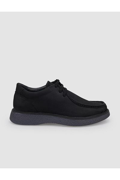 Cabani 100% Genuine Leather Black Nubuck Lace-Up Men's Casual Shoes