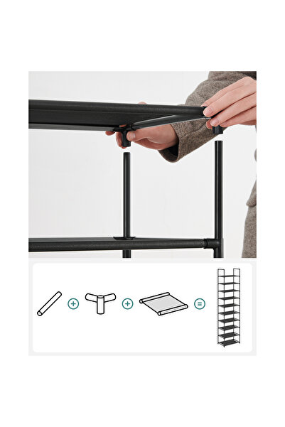 SONGMICS 10 Katlı Ayakkabılık, Metal Çerçeve, Dokumasız Kumaş Raflar, Antre, ...