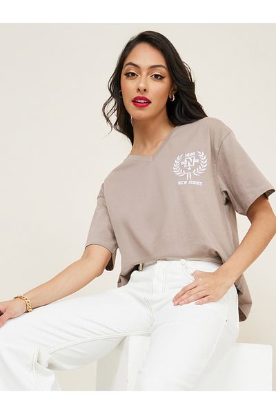 Styli Boxy Fit New Jersey Embroidered Slogan T-Shirt