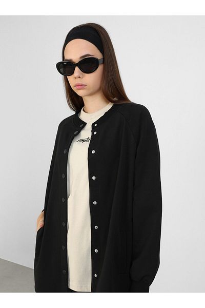 Benin Black Cotton Stand Collar Bomber Jacket