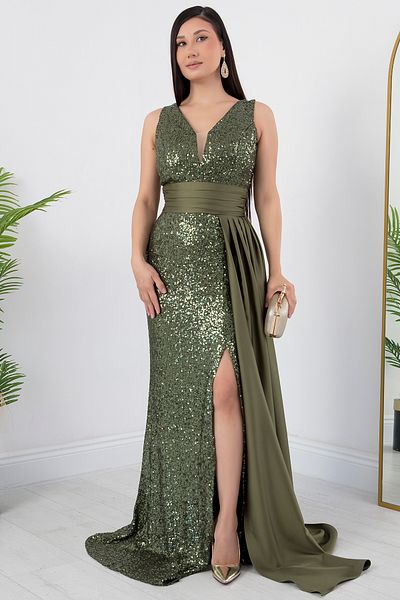 PULLIMM Rochie cu paiete cu decolteu în V cu detaliu din satin ECR5366