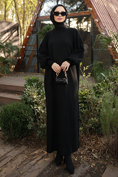 Kirazgym Balloon Sleeve Long Knitwear Dress